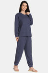 Rosaline Waffle Knit Cotton Sweatshirt - Medieval Blue — thumbnail 4